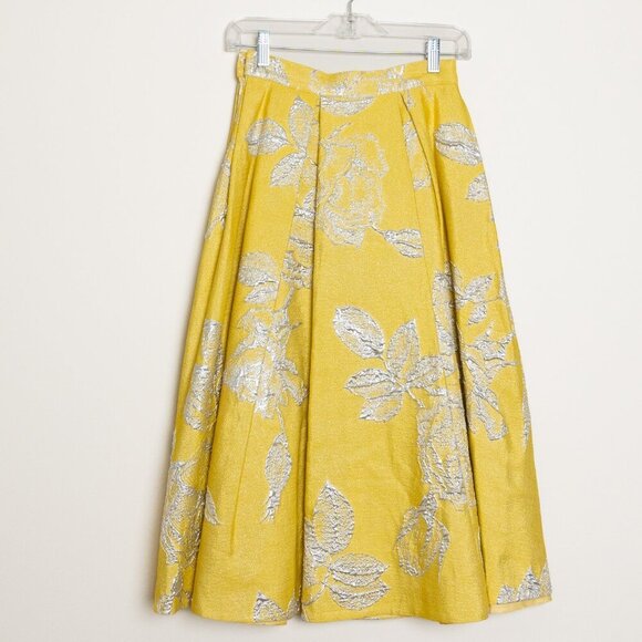 Mandi Line Jacquard Dress Lace Up Top Midi Skirt Set Embellished Yellow XS/S - Picture 10 of 15